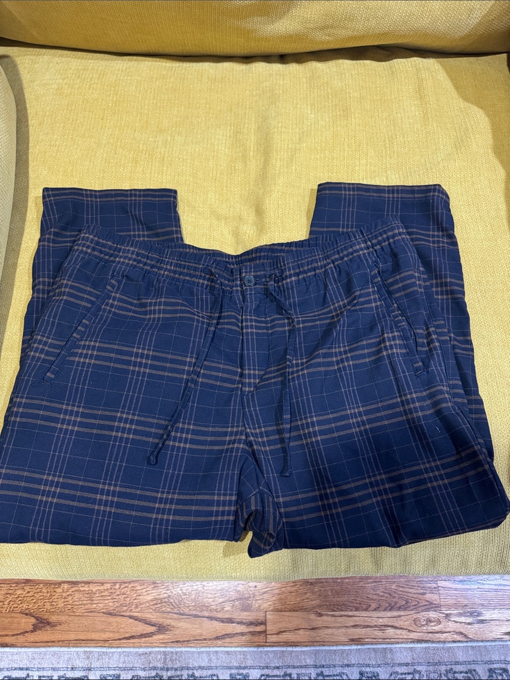 H&M Navy Plaid Drawstring Jogger Pants